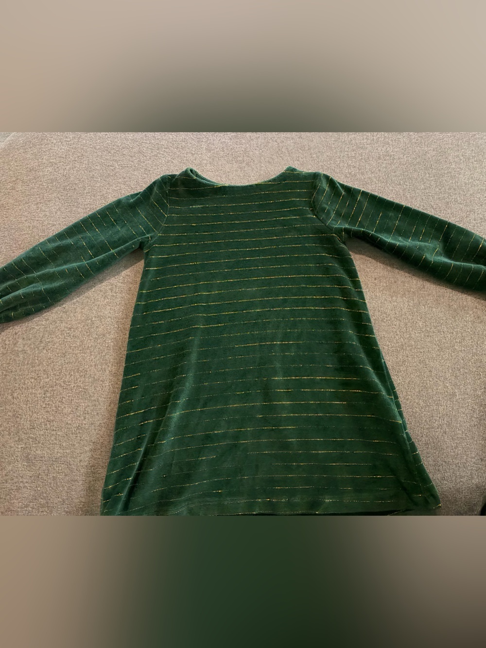 Mini Boden Green Velour Dress with Gold Stripes